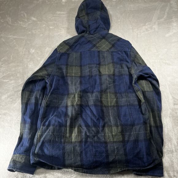 Kavu Jacket Mens Medium Blue Plaid Stripe Hooded Full Zip Cotton Flannel Shirt - Picture 7 of 12